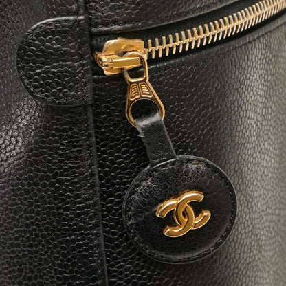 Chanel Coco Mark Handbag Vanity Bag Black Gold Caviar Skin