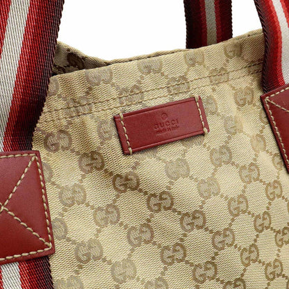 Gucci Gucci Gg Canvas Sherry Line Tote Bag Large Shoulder Beige Red Multicolor 189669
