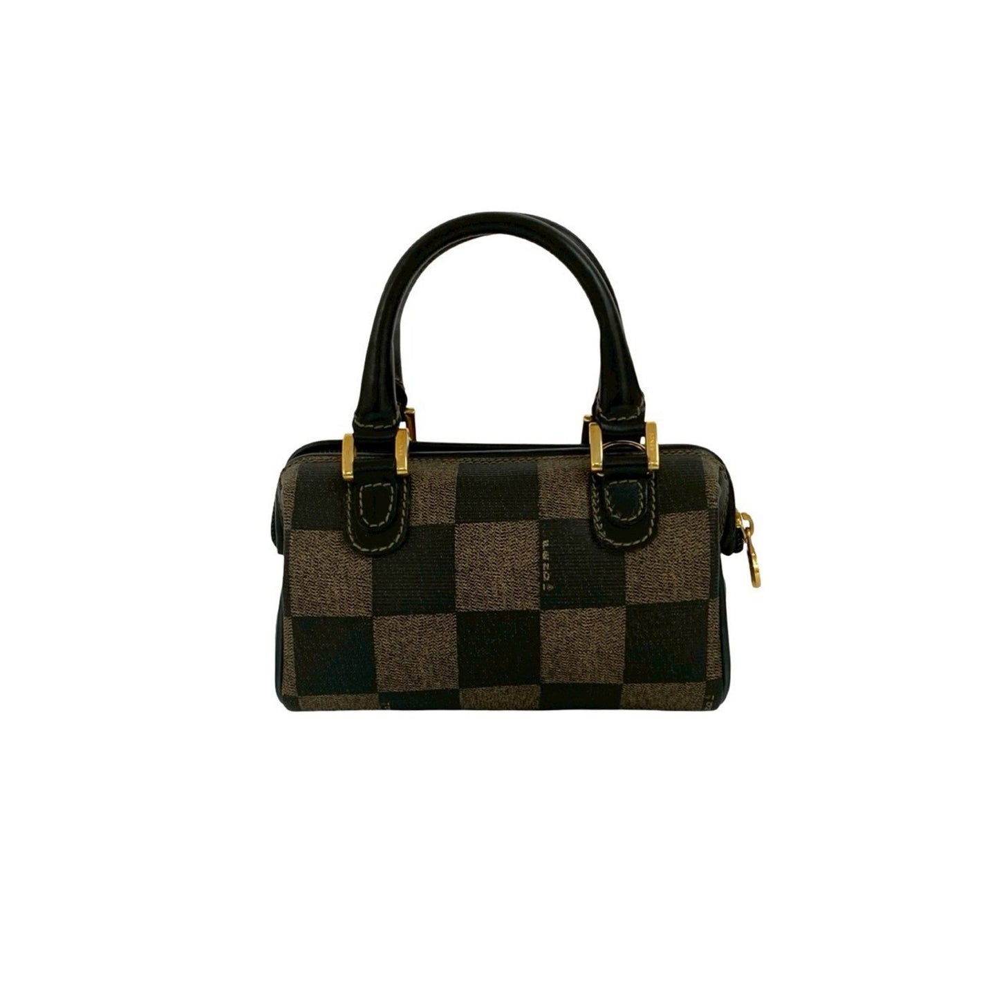 Fendi Ff Logo Pecan Check Leather 2-Way Mini Handbag/Shoulder Bag