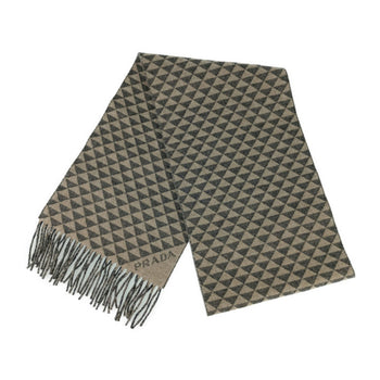 Prada Scarf Double Symbole 2Fs056 Antracite Grey Noisette Beige Wool Cashmere