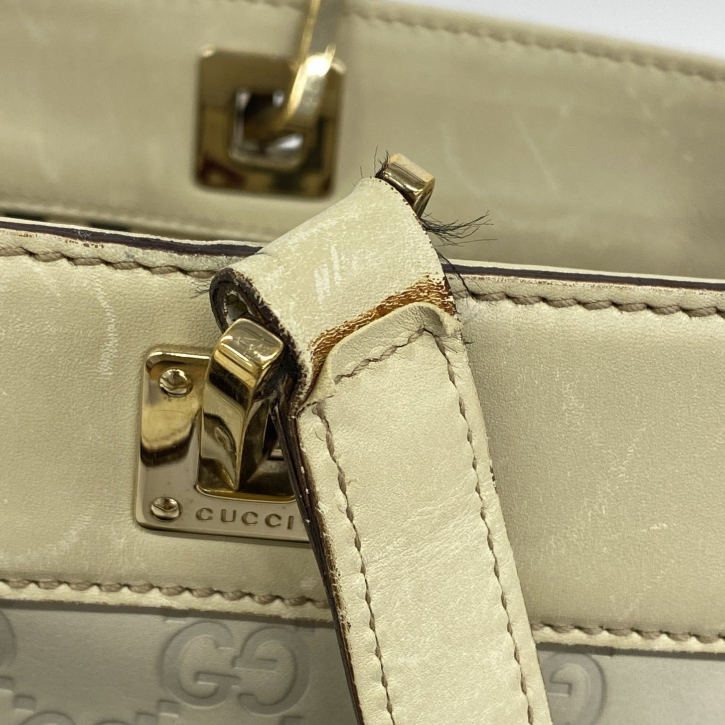 Gucci Tote Bag Guccissima 145993 Leather Ivory Champagne