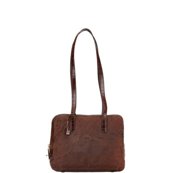 Prada Triangle Logo Plate Handbag Shoulder Bag Brown Nylon Leather