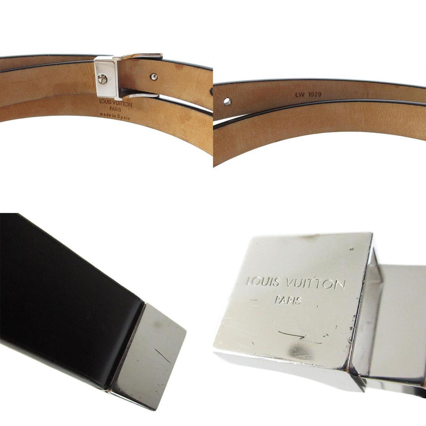 Louis Vuitton Belt Leather Metal Black Silver