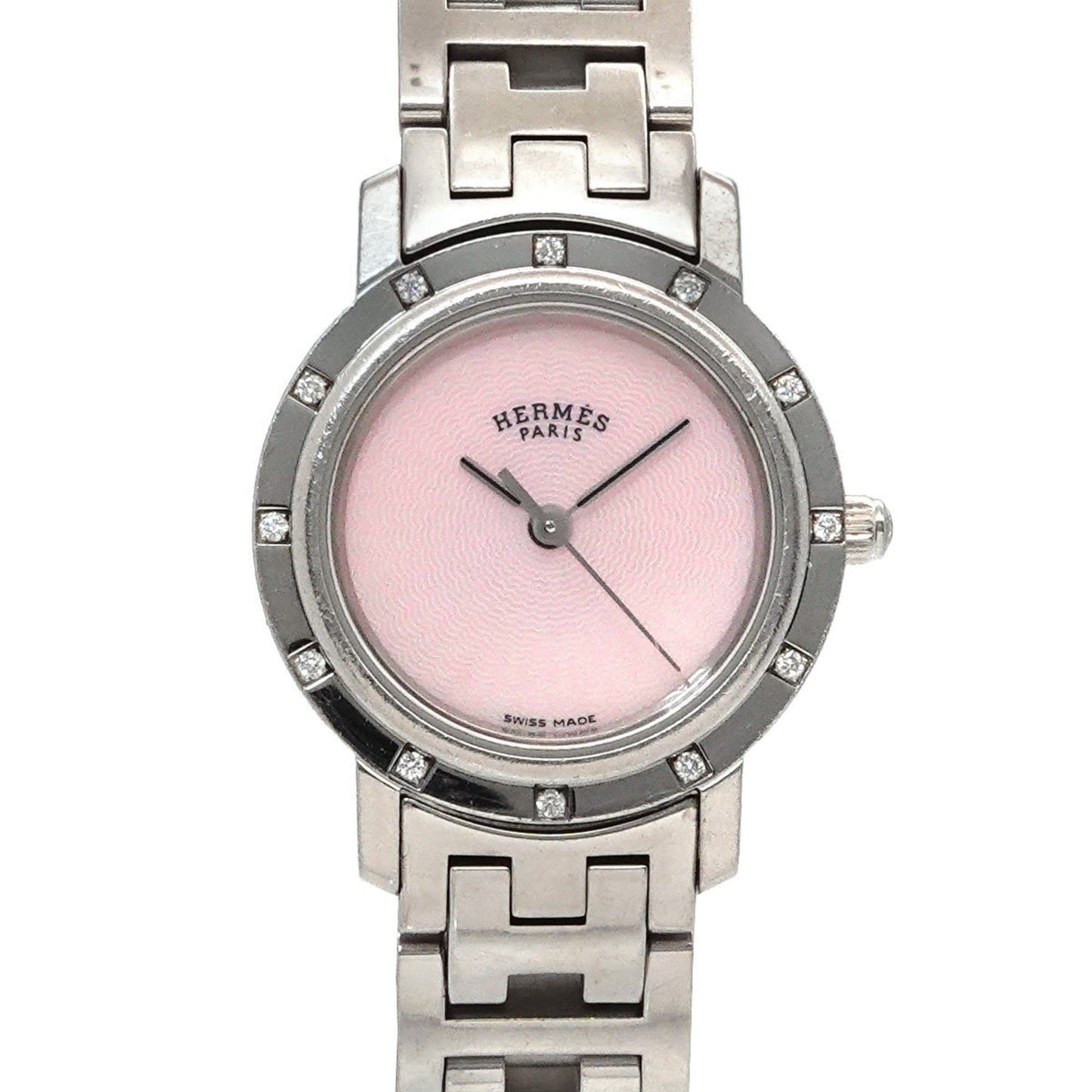 Herms Clipper Nacle Cl4 230 Women'S Watch With 12 Diamond Bezel