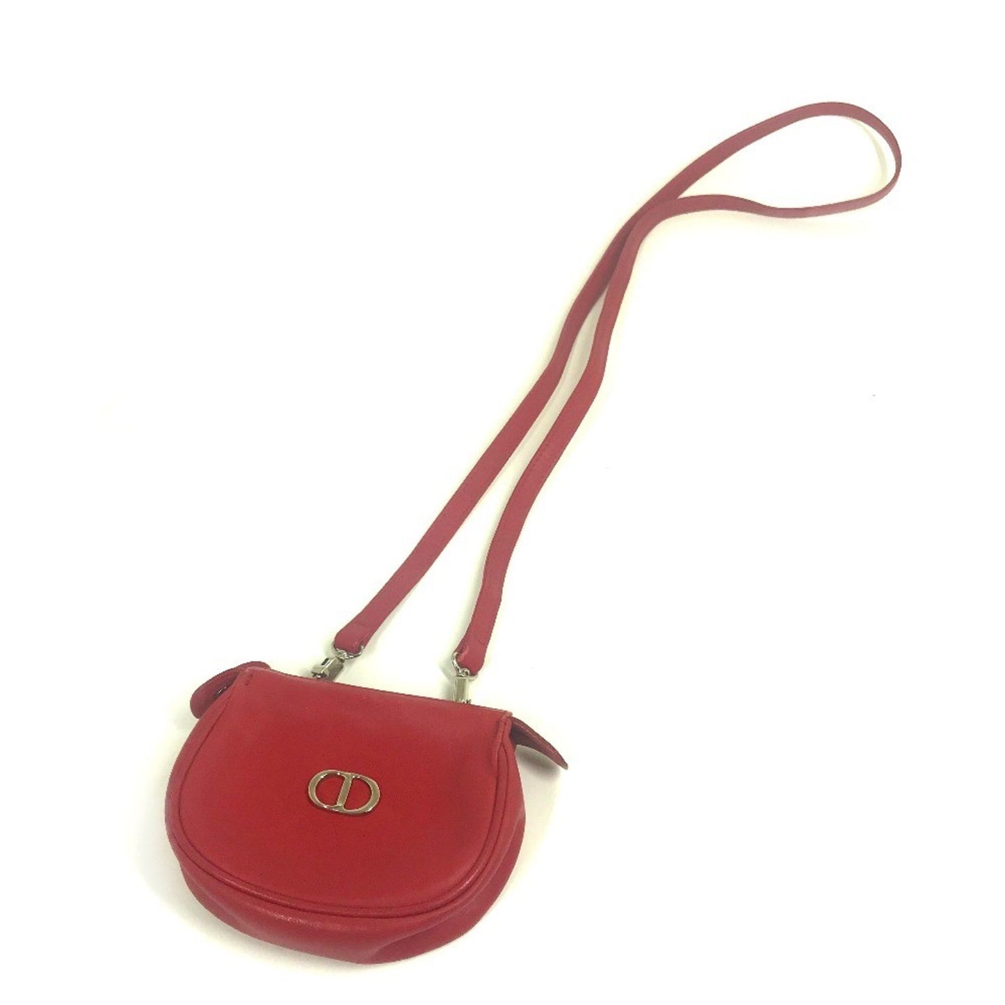 Christian Christian Dior Cdhardware Bag Crossbody Shoulder Bag Red Silverhardware