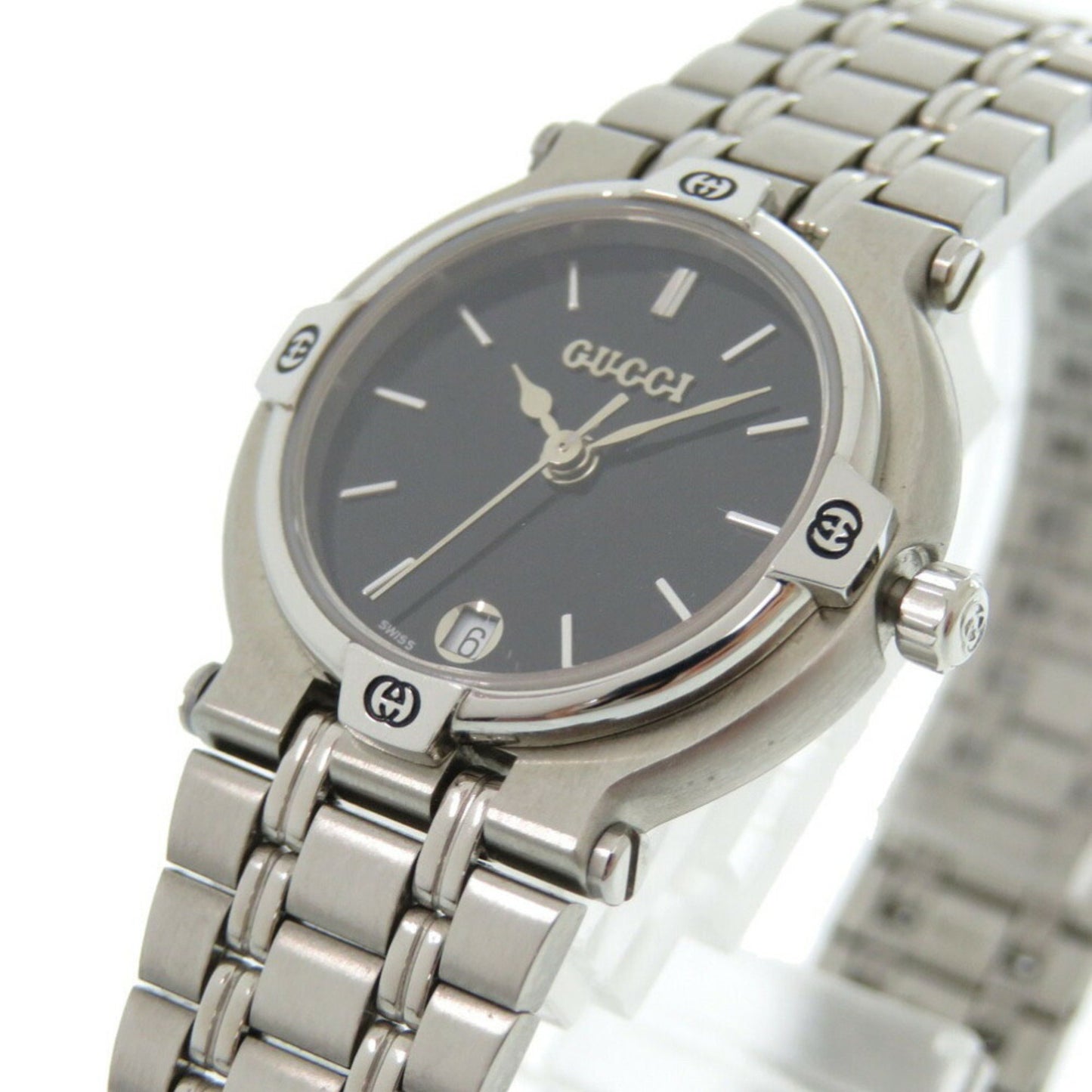 Like New Gucci 9100L Stainless Steel Black And Silver Quartz Watch With Dial