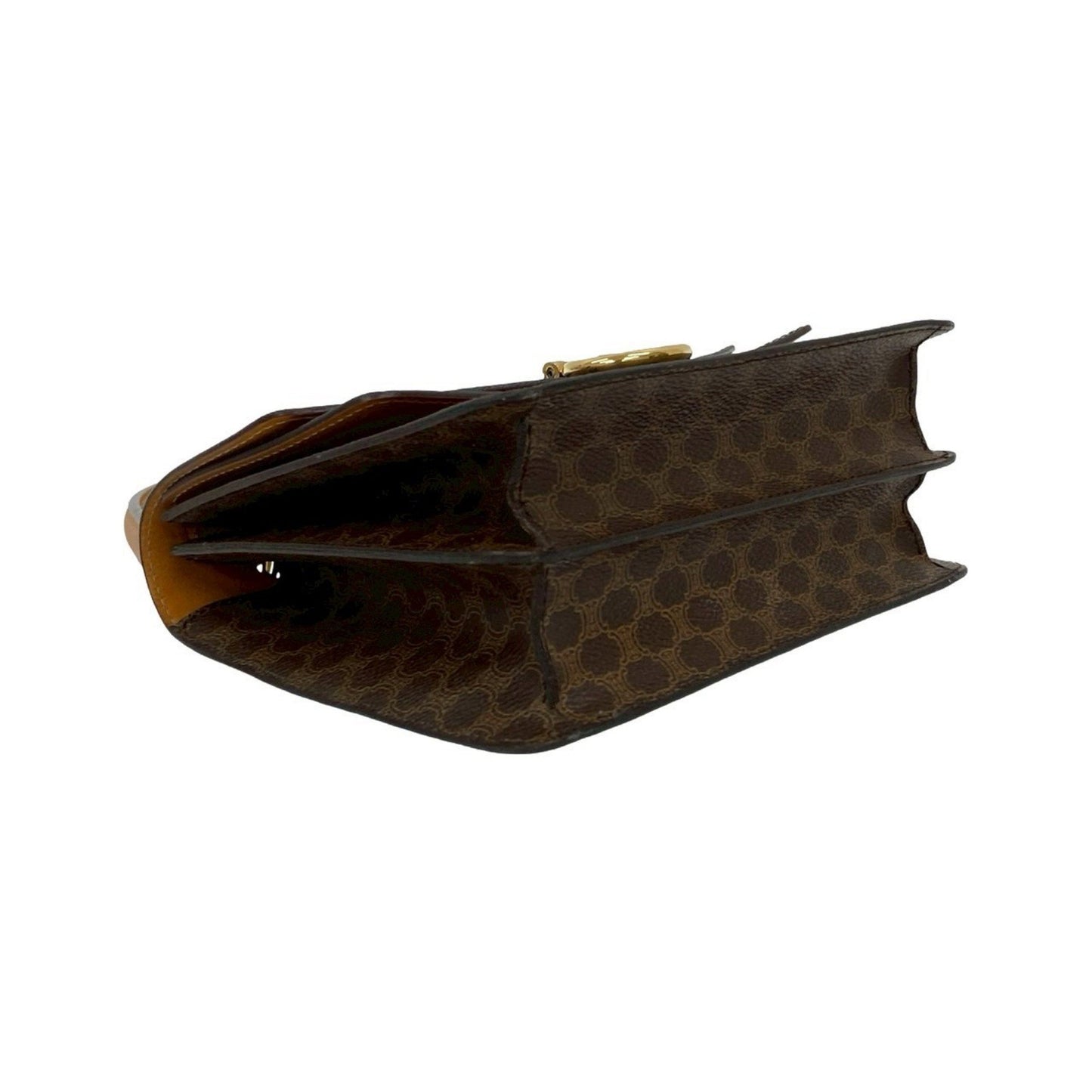 Celine Macadam Blason Triomphe Pattern Logo Hardware Leather Handbag Double Flap Brown 98351