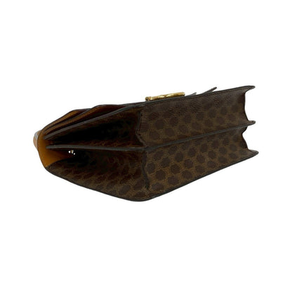 Celine Macadam Blason Triomphe Pattern Logo Hardware Leather Handbag Double Flap Brown 98351