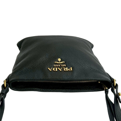 Prada Prada Logo Gold Leather Mini Shoulder Bag Pochette Sacoche Black 55391