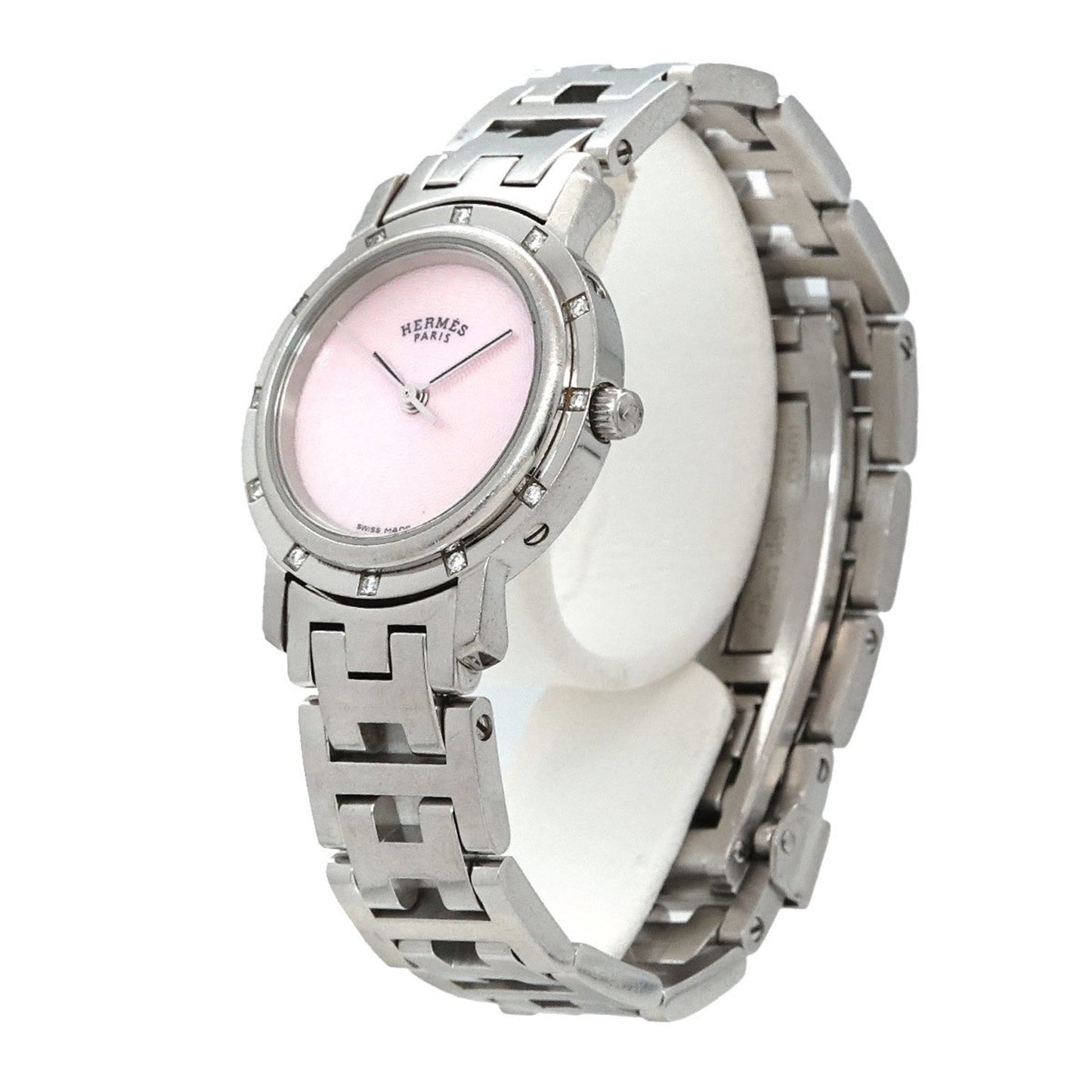 Herms Clipper Nacle Cl4 230 Women'S Watch With 12 Diamond Bezel