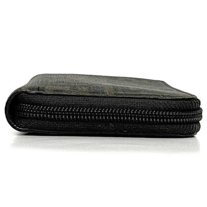 Fendi Round Long Wallet Ec-23576 Khaki Green Zucca Pvc Leather Fendi Ff Dark Pattern