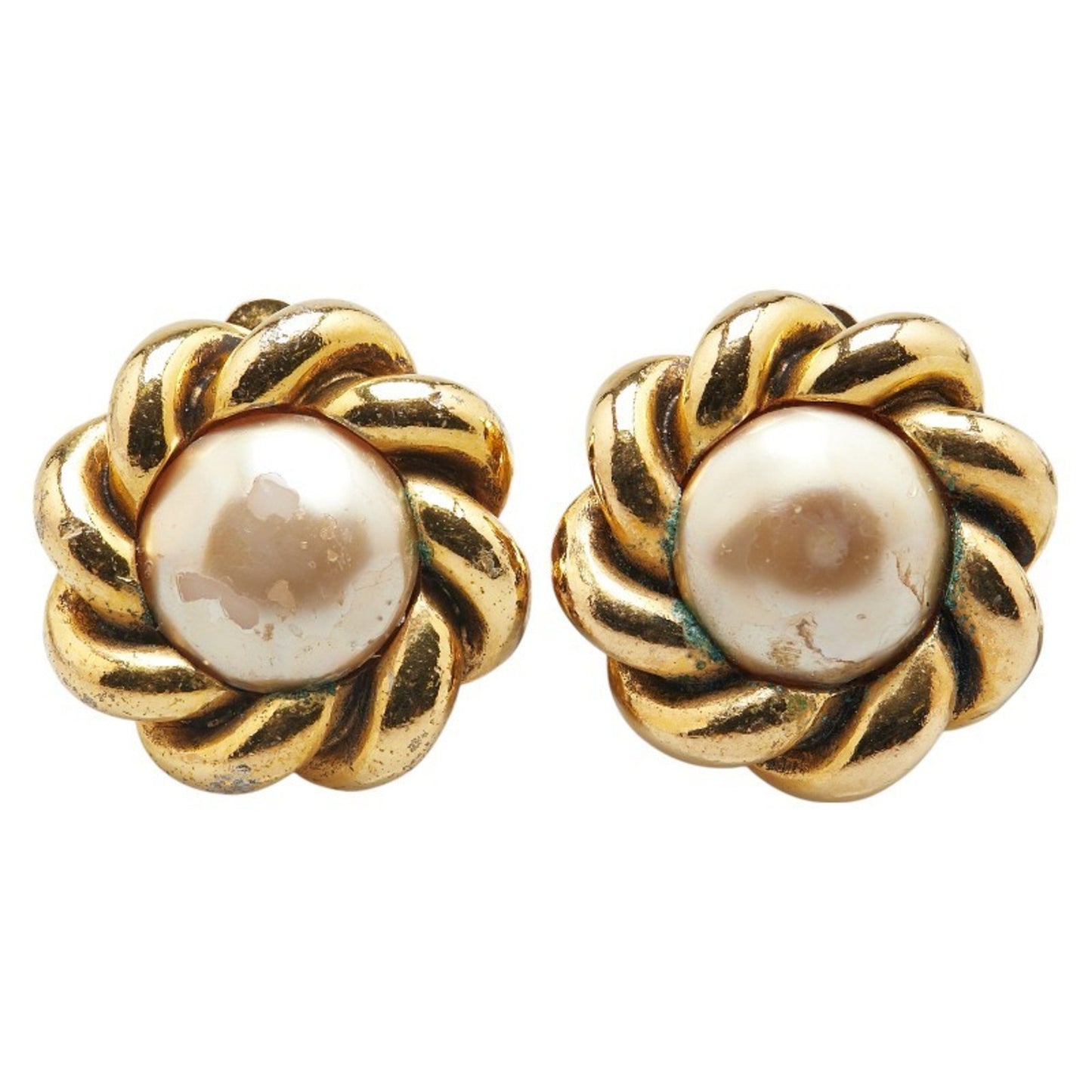 Chanel Vintage Flower Motif Faux Pearl Earrings