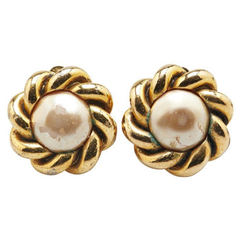 Chanel Vintage Flower Motif Faux Pearl Earrings