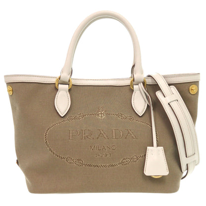 Like New Prada Logo Jacquard 1Ba172 Leather Corda Talc Beige White Shoulder Bag 0780 Prada