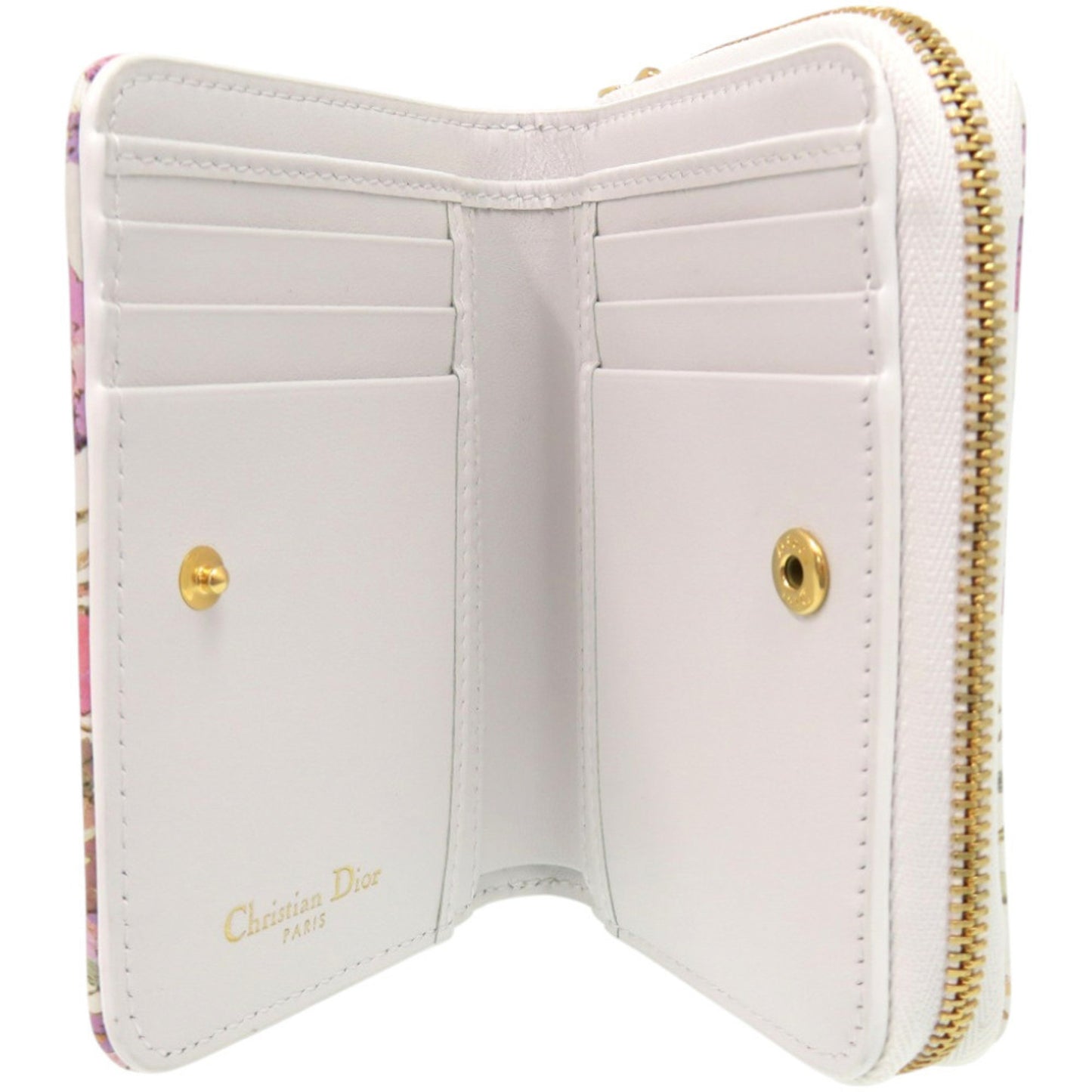 Christian Dior Caro Scarlet Flower 98 Ma 0214 Calfskin White Bifold Wallet 0438
