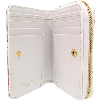 Christian Dior Caro Scarlet Flower 98 Ma 0214 Calfskin White Bifold Wallet 0438