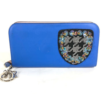 Christian Dior Long Wallet Zip Around Long Wallet Blue Black