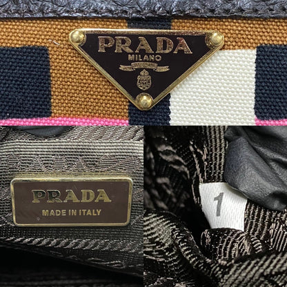 Prada Prada Triangle Logo Hardware Leather Genuine Canvas Handbag Mini Tote Bag Brown Multicolor