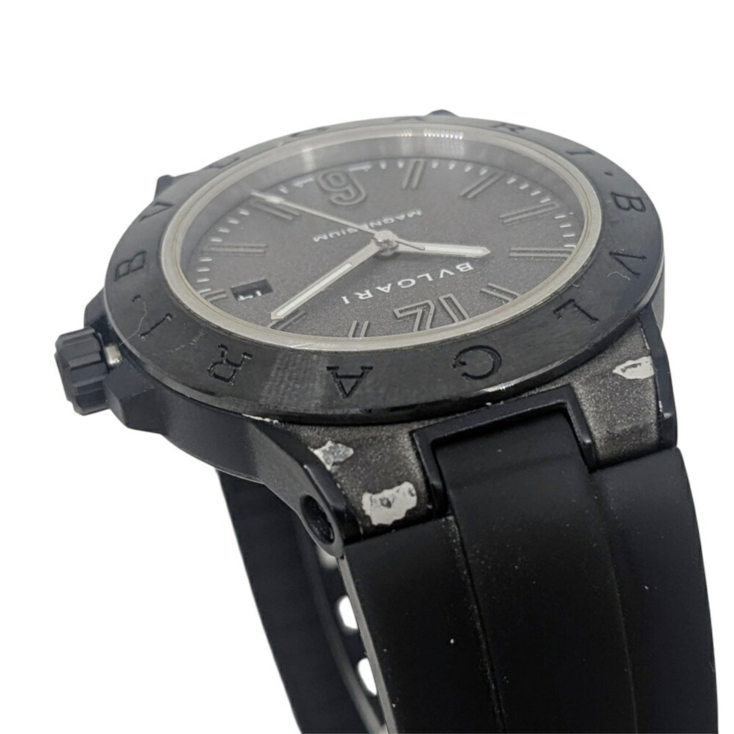 Bvlgari Diagono Magnesium Date Ceramic Gray Dial Rubber Black Automatic