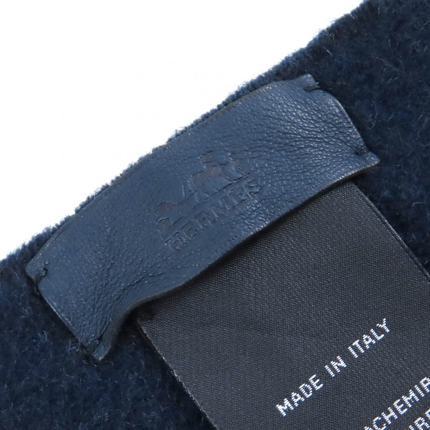 Hermes H259096S Allumette Pocket 100% Cashmere Marine Cobalt Leather Tag Fringe Large Shawl Scarf