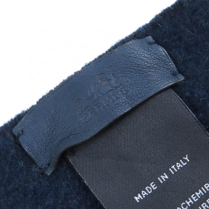 Hermes H259096S Allumette Pocket 100% Cashmere Marine Cobalt Leather Tag Fringe Large Shawl Scarf