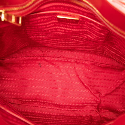Prada Triangle Logo Plate Handbag Red Leather