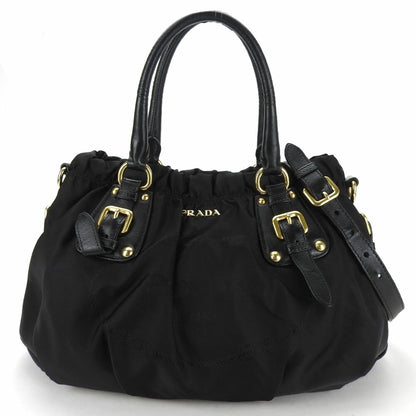 Prada Handbag Shoulder Nylon Leather Black