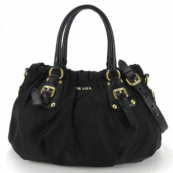 Prada Handbag Shoulder Nylon Leather Black