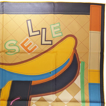 Hermes Hermes Carre 90 Double Face Tapis De Selle Scarf/Muffler Silk Orange Navy