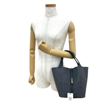 Unused Y-Stamped Hermes Picotin Lock Pm Felt And Swift Leather Handbag In Gray Black