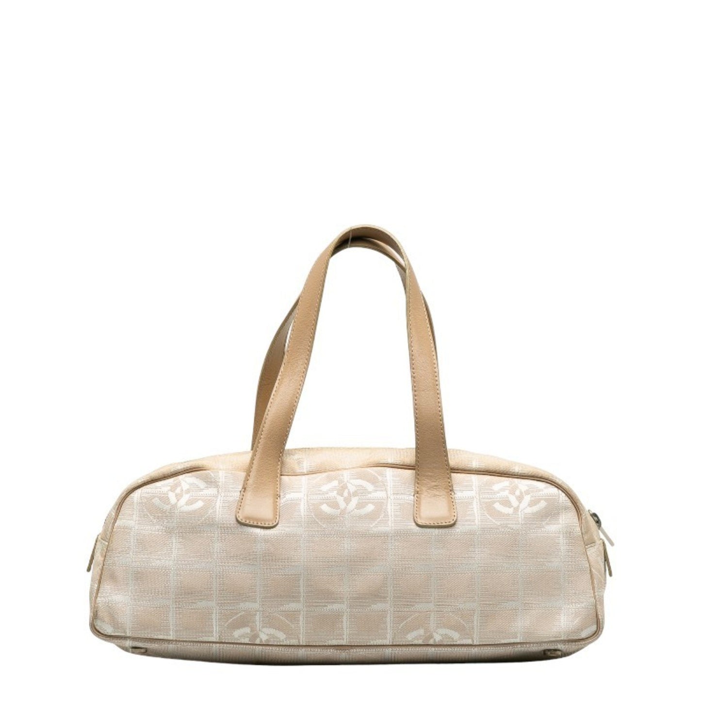 Chanel New Travel Line Handbag Boston Bag Ivory Beige Canvas Leather