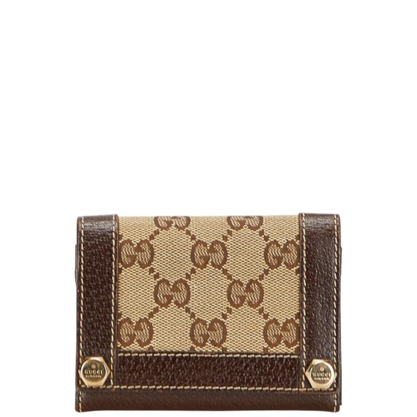 Gucci Gg Canvas Business Card Case 154165 Beige Brown Leather