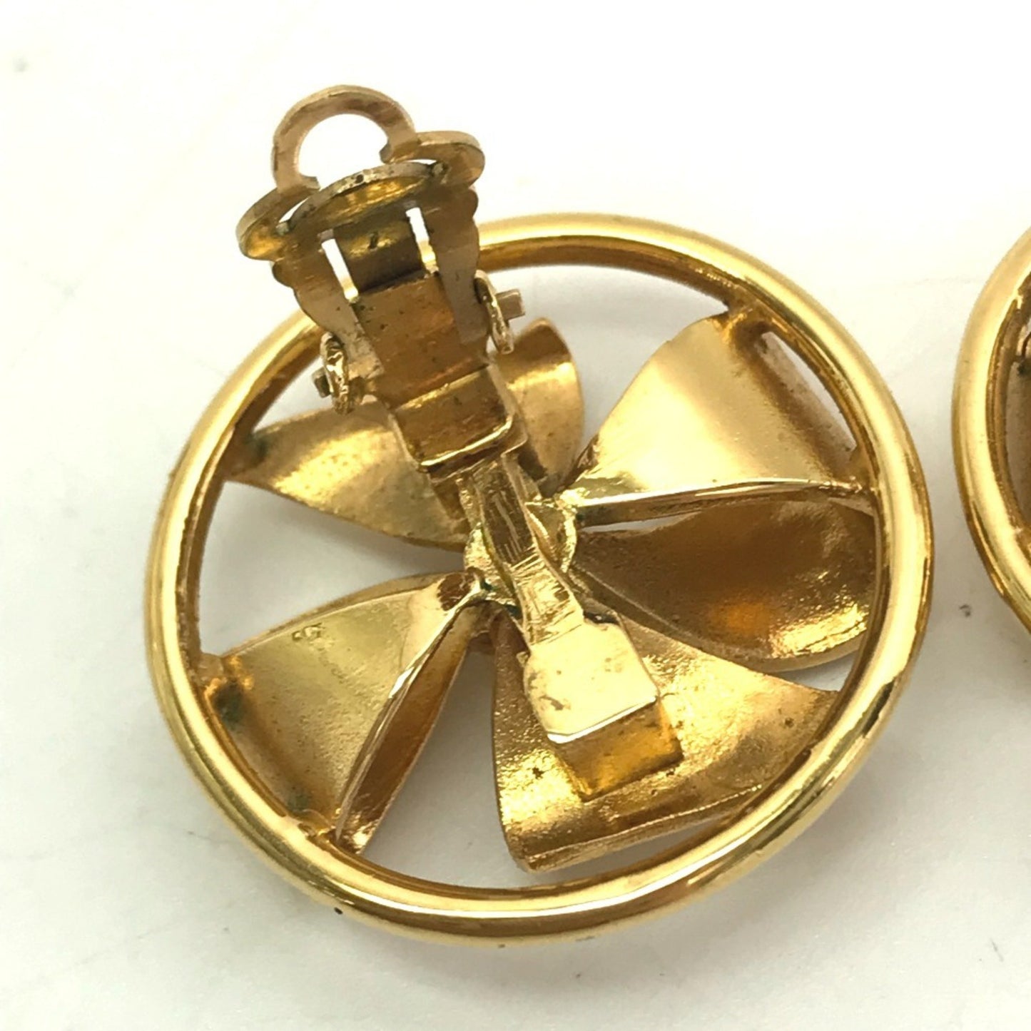 Chanel Vintage Faux Pearl Ribbon Round Cc Coco Mark Earrings In Metal