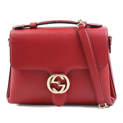 Gucci Handbag Shoulder Bag Interlocking G Leather/Metal Dark Red/Gold