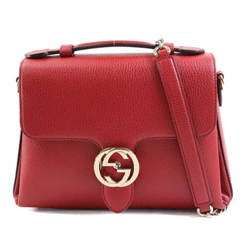 Gucci Handbag Shoulder Bag Interlocking G Leather/Metal Dark Red/Gold