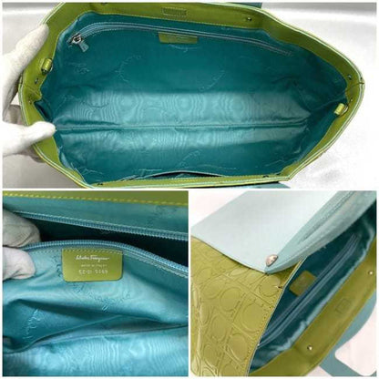Salvatore Ferragamo 2Way Bag Ec-21453 Light Blue Green Gancini Ez-21 5369 Handbag Leather Bicolor