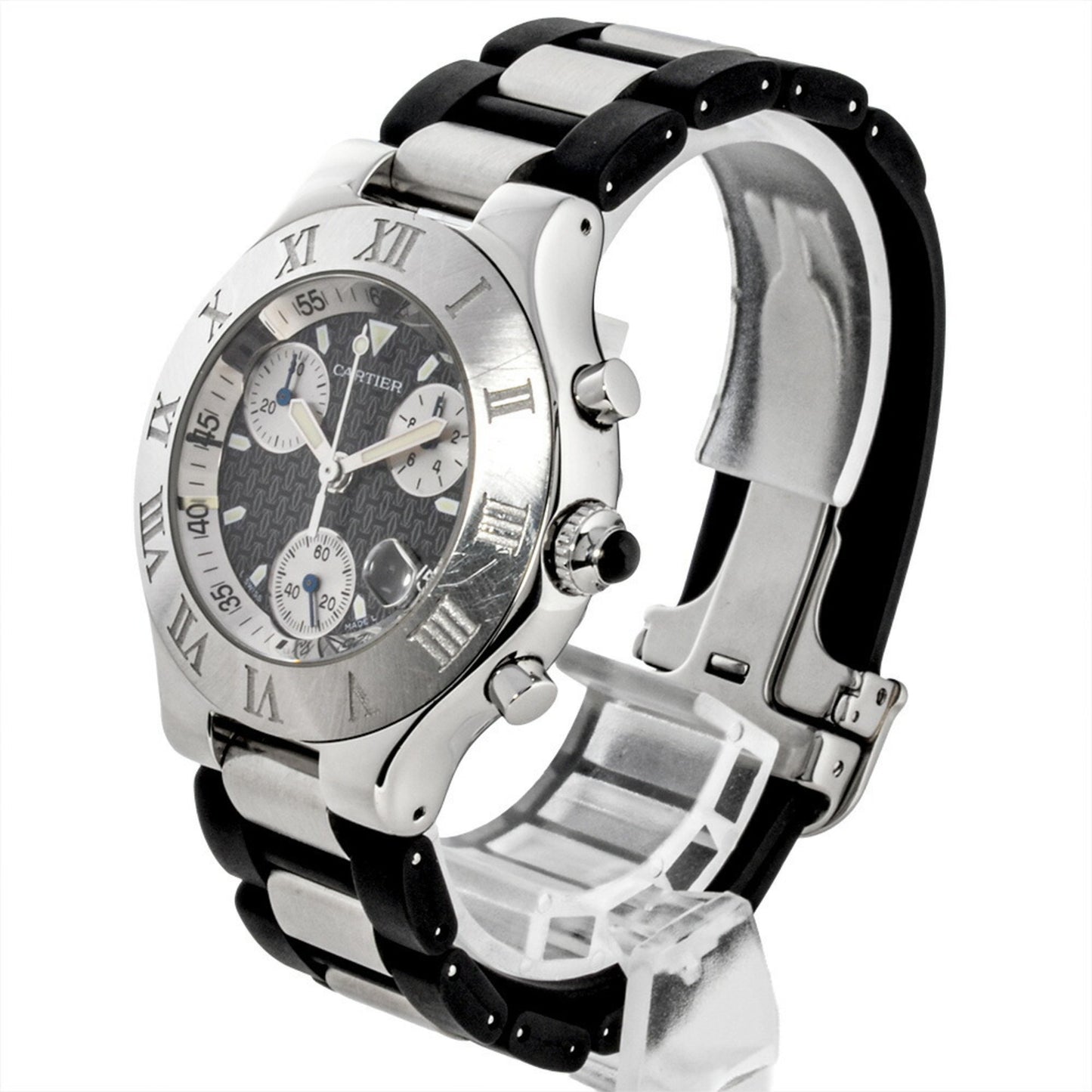 Cartier Must 21 Chronoscaph Vantianne 2424 W10125U2 Quartz Watch With Black Dial And Stainless Steel