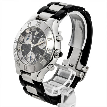 Cartier Must 21 Chronoscaph Vantianne 2424 W10125U2 Quartz Watch With Black Dial And Stainless Steel