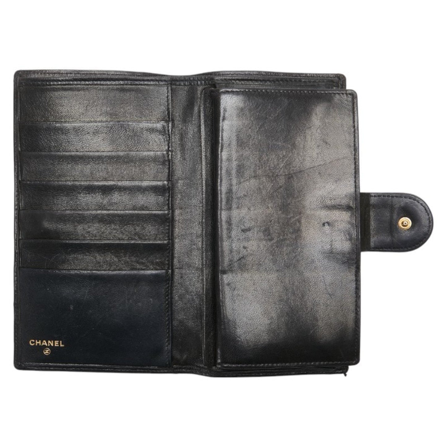 Chanel Bicolor Coco Mark Clasp Long Wallet In Black Lambskin