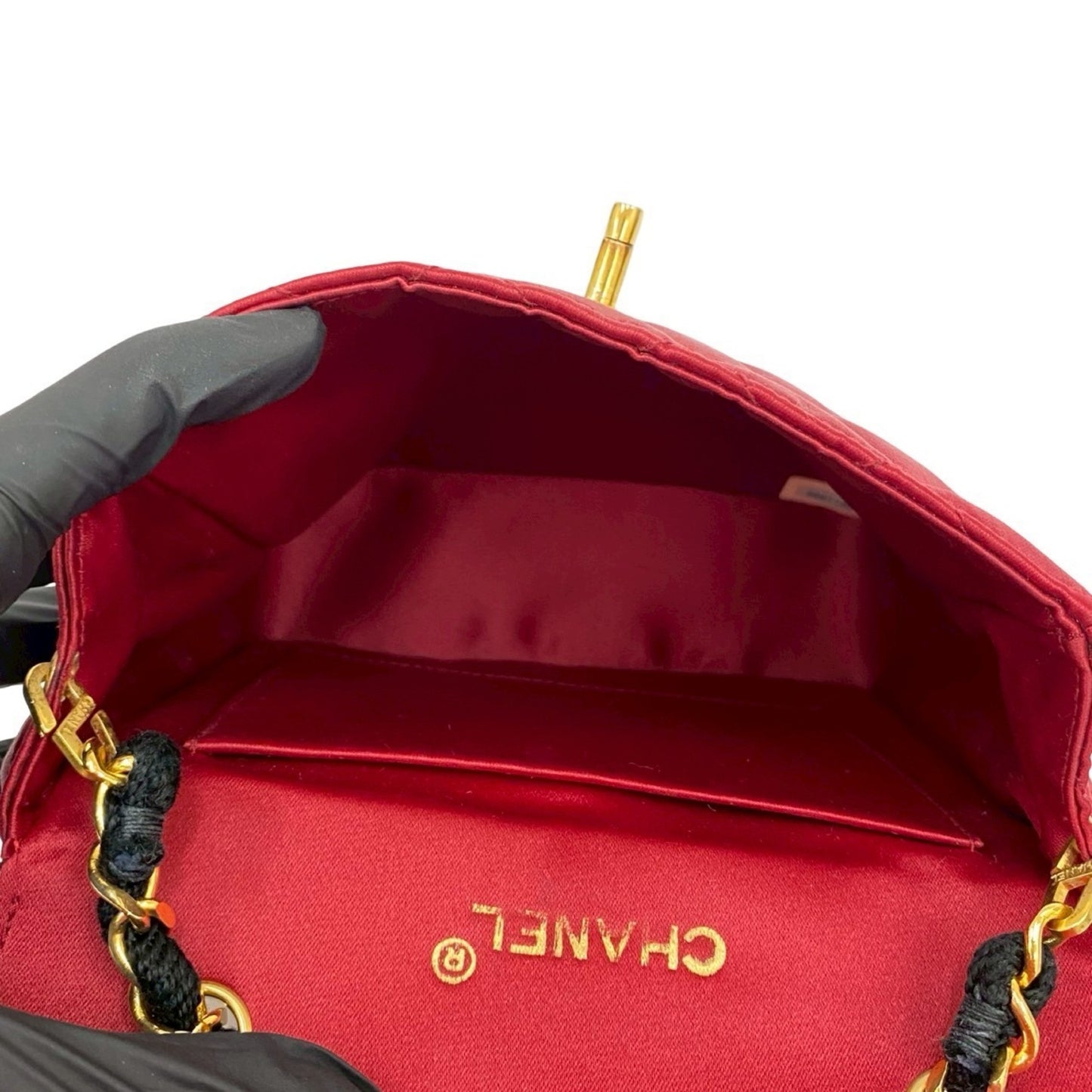 Chanel Vintage Matelasse Coco Mark Satin Chain Shoulder Bag In Black