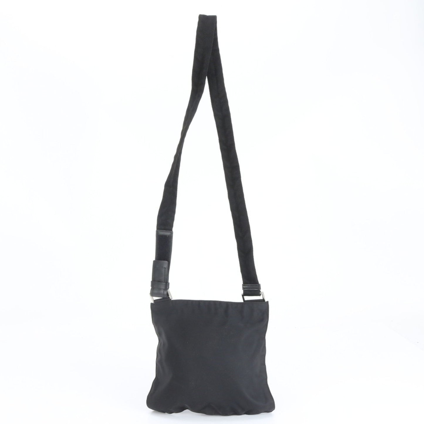 Prada Tessuto Nylon Triangle Logo Leather Shoulder Bag Messenger Black