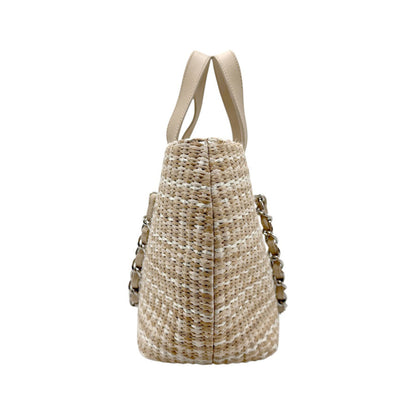 Chanel Handbag Shoulder Bag Raffia Leather Light Beige Silver
