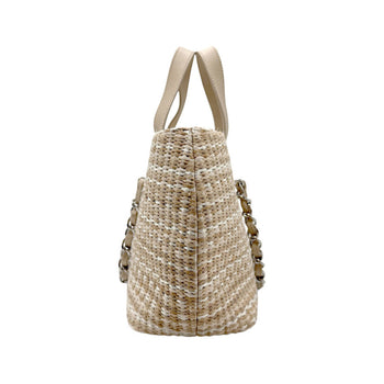 Chanel Handbag Shoulder Bag Raffia Leather Light Beige Silver