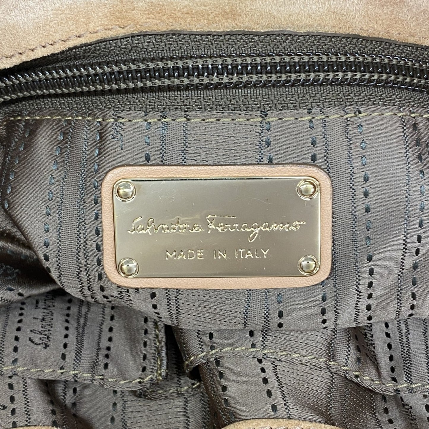 Salvatore Ferragamo Gancini Shoulder Bag In Beige Suede