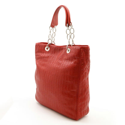 Christian Dior Intrecciato Lady Tote Bag Shoulder Leather Red