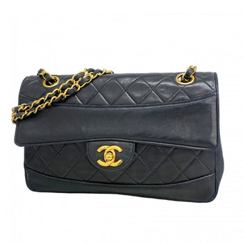 Chanel Shoulder Bag Matelasse W Chain Lambskin Black