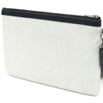Saint Laurent Clutch Bag Rive Gauche 581369 Ivory Beige Black Pvc Leather Hand Strap Pouch