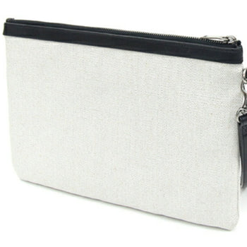 Saint Laurent Clutch Bag Rive Gauche 581369 Ivory Beige Black Pvc Leather Hand Strap Pouch