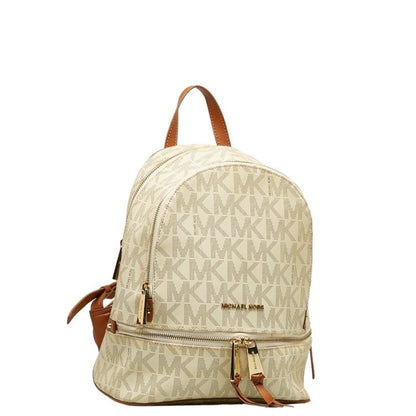 Michael Kors Patterned Backpack White Brown Pvc Leather