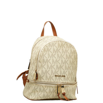 Michael Kors Patterned Backpack White Brown Pvc Leather